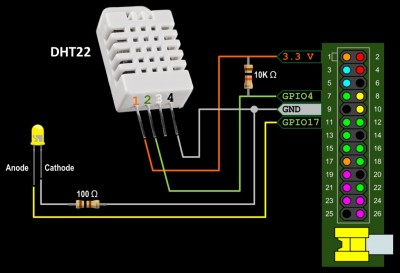 DHT22 Wiring with LED